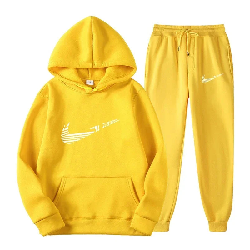 Men Tracksuit 2 Pieces Sets Hooded Sweatshirt +Drawstring Pants Male Hoodies Running Sportswear Men Women Autumn Sportwear