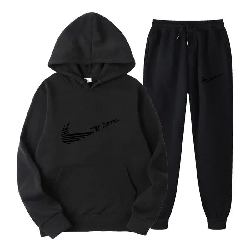 Men Tracksuit 2 Pieces Sets Hooded Sweatshirt +Drawstring Pants Male Hoodies Running Sportswear Men Women Autumn Sportwear