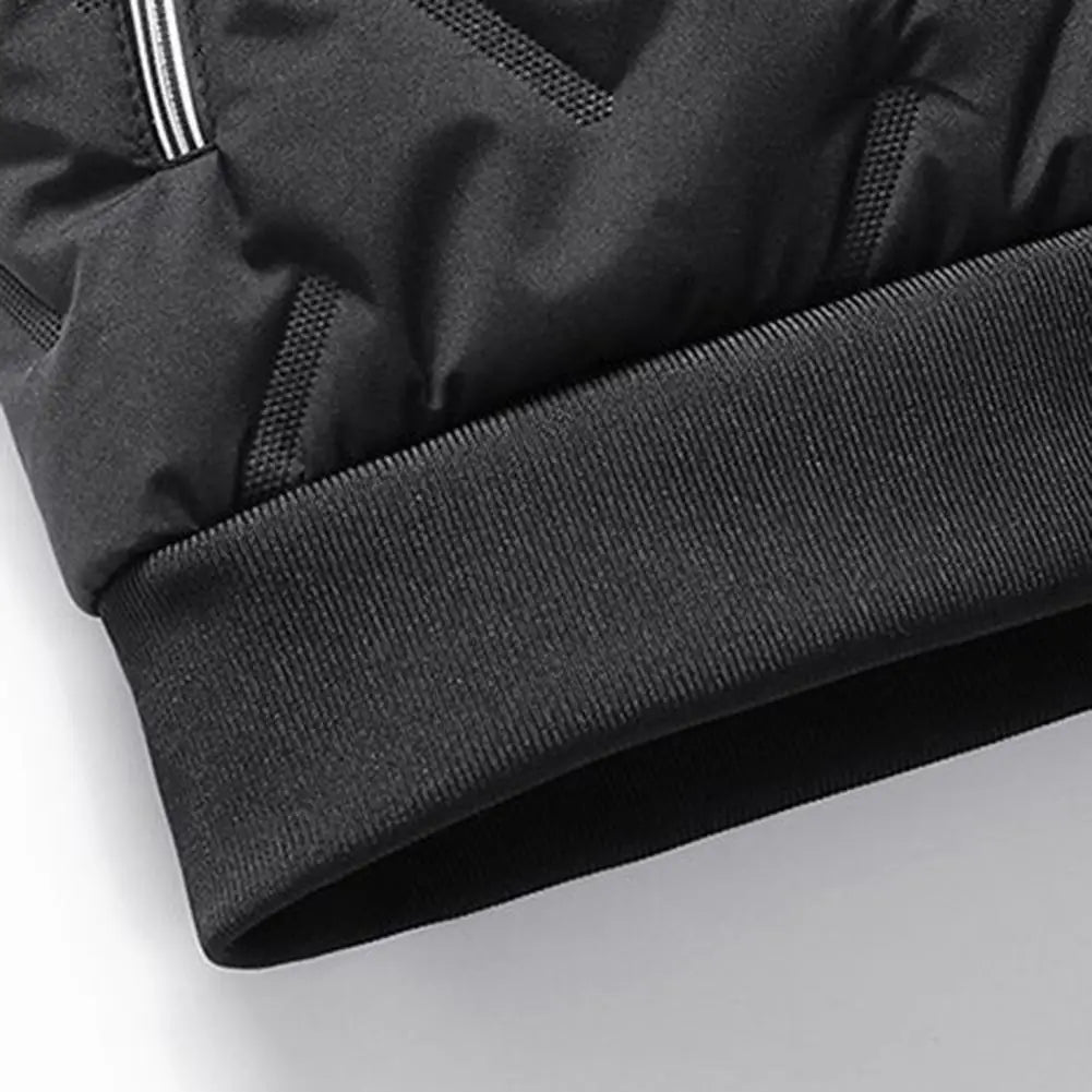 Men Parkas For Winter Lapel Embossed Lines Zipper Pockets Jacket Solid Color Plush Lining Elastic Hem Male Coat For Outdoor